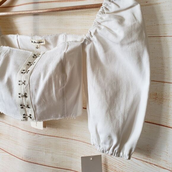 For Love And Lemons Cropped Cotton/Spandex Cropped Top Blouse Women's Small - Picture 3 of 10